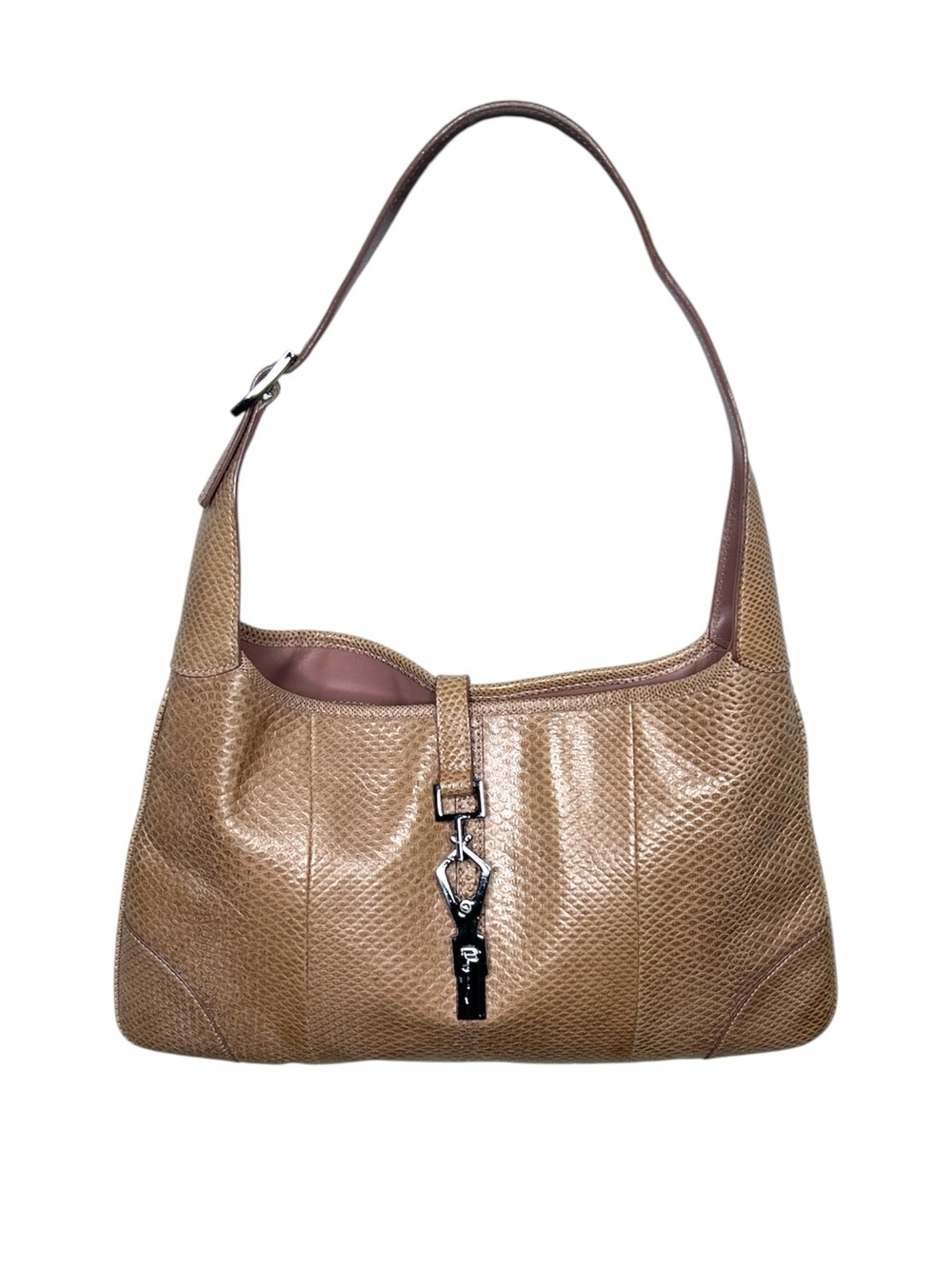 Gucci Jackie Blush Pink Karung Leather Shoulder Bag Lobster Clasp Hobo Purse